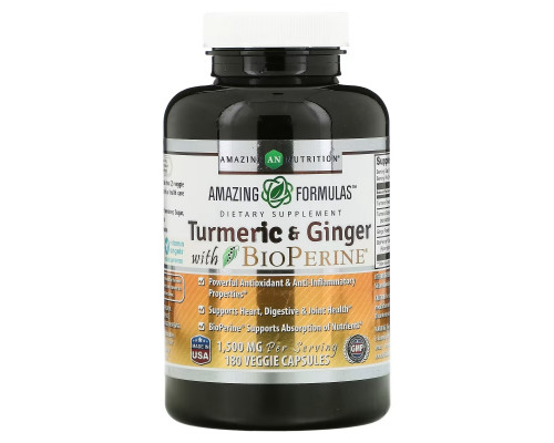Amazing Nutrition, Turmeric & Ginger with BioPerine, 750 mg, 180 Veggie Capsules Amazing Nutrition, Turmeric & Ginger with BioPerine, 750 mg, 180 Veggie Capsules
