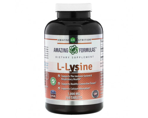Аминокислоты Amazing Nutrition, L-лизин, 1000 мг, 360 таблеток Аминокислоты Amazing Nutrition, L-лизин, 1000 мг, 360 таблеток