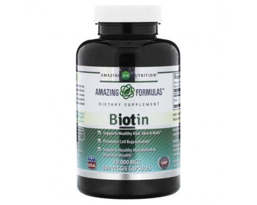 Для волос и ногтей Amazing Nutrition, Биотин, 10 000 мкг, 400 растительных капсул Для волос и ногтей Amazing Nutrition, Биотин, 10 000 мкг, 400 растительных капсул