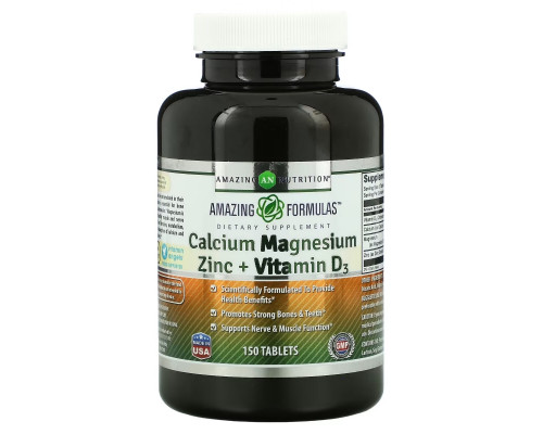 Amazing Nutrition, Calcium Magnesium Zinc + Vitamin D3, 150 Tablets Amazing Nutrition, Calcium Magnesium Zinc + Vitamin D3, 150 Tablets