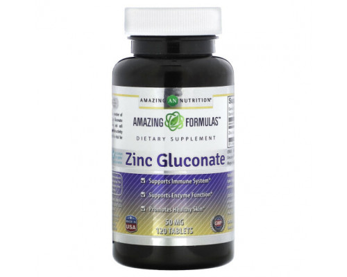 Цинк Amazing Nutrition, глюконат цинка, 50 мг, 120 таблеток Цинк Amazing Nutrition, глюконат цинка, 50 мг, 120 таблеток
