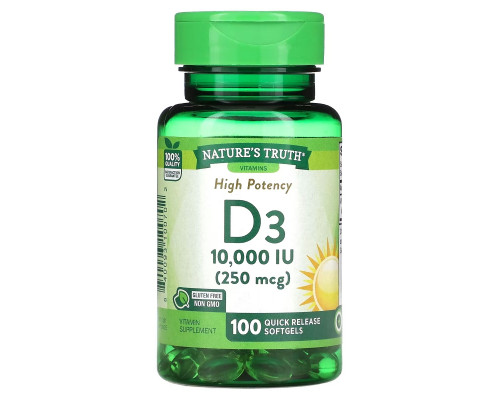 Nature's Truth, Vitamin D3, High Potency, 250 mcg (10,000 IU), 100 Quick Release Softgels Nature's Truth, Vitamin D3, High Potency, 250 mcg (10,000 IU), 100 Quick Release Softgels