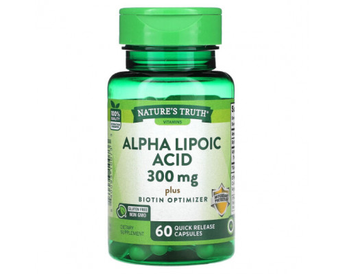 Антиоксиданты Nature's Truth, Vitamins, альфа-липоевая кислота, 300 мг, 60 капсул с быстрым высвобождением Антиоксиданты Nature's Truth, Vitamins, альфа-липоевая кислота, 300 мг, 60 капсул с быстрым высвобождением