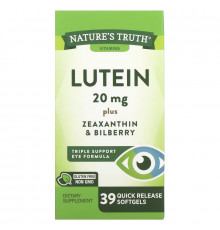 Nature's Truth, Lutein plus Zeaxanthin & Bilberry, 20 mg, 39 Quick Release Softgels