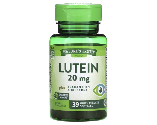 Nature's Truth, Lutein plus Zeaxanthin & Bilberry, 20 mg, 39 Quick Release Softgels Nature's Truth, Lutein plus Zeaxanthin & Bilberry, 20 mg, 39 Quick Release Softgels