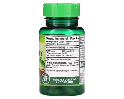 Nature's Truth, Ultra Tart Cherry Extract, 1,200 mg, 90 Quick Release Capsules Nature's Truth, Ultra Tart Cherry Extract, 1,200 mg, 90 Quick Release Capsules
