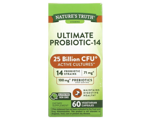 Nature's Truth, Ultimate Probiotic-14, 25 Billion, 60 Vegetarian Capsules Nature's Truth, Ultimate Probiotic-14, 25 Billion, 60 Vegetarian Capsules