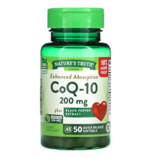 Коэнзим Q10 Nature's Truth, Enhanced Absorbs, CoQ-10, 200 мг, 50 капсул с быстрым высвобождением