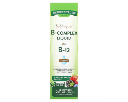 Витамины группы B Nature's Truth, Vitamins, жидкий сублингвальный комплекс витаминов группы B и витамин B12, натуральные ягоды, 59 мл (2 жидк. Унции) Витамины группы B Nature's Truth, Vitamins, жидкий сублингвальный комплекс витаминов группы B и витамин B12, натуральные ягоды, 59 мл (2 жидк. Унции)