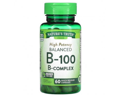 Витамины группы B Nature's Truth, Balanced B-100, высокая эффективность, 60 капсул с быстрым высвобождением