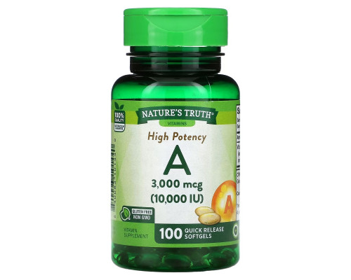 Nature's Truth, High Potency Vitamin A, 3,000 mcg (10,000 IU), 100 Quick Release Softgels Nature's Truth, High Potency Vitamin A, 3,000 mcg (10,000 IU), 100 Quick Release Softgels