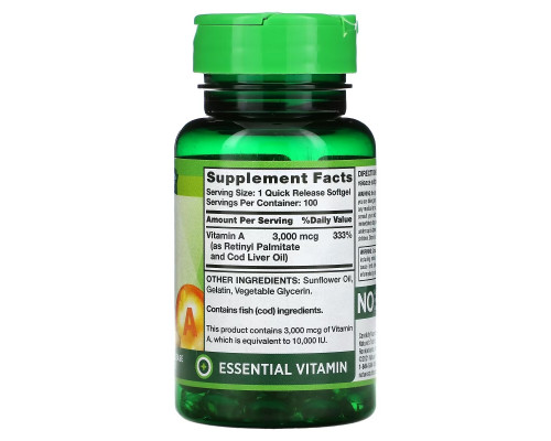 Nature's Truth, High Potency Vitamin A, 3,000 mcg (10,000 IU), 100 Quick Release Softgels Nature's Truth, High Potency Vitamin A, 3,000 mcg (10,000 IU), 100 Quick Release Softgels
