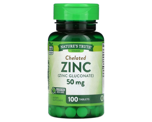 Nature's Truth, Chelated Zinc, 50 mg, 100 Tablets Nature's Truth, Chelated Zinc, 50 mg, 100 Tablets