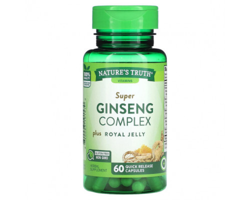 Женьшень Nature's Truth, Super Ginseng Complex Plus, маточное молочко, 60 капсул с быстрым высвобождением Женьшень Nature's Truth, Super Ginseng Complex Plus, маточное молочко, 60 капсул с быстрым высвобождением