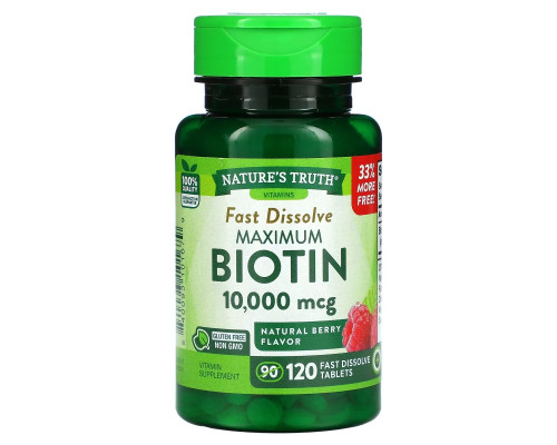 Nature's Truth, Maximum Biotin, Natural Berry, 10,000 mcg, 120 Fast Dissolve Tablets Nature's Truth, Maximum Biotin, Natural Berry, 10,000 mcg, 120 Fast Dissolve Tablets