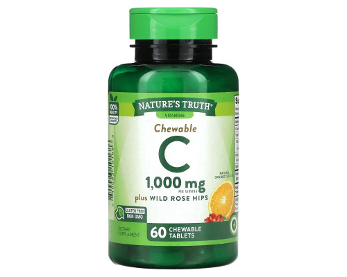 Nature's Truth, Chewable Vitamin C Plus Wild Rose Hips, Natural Orange, 500 mg, 60 Chewable Tablets Nature's Truth, Chewable Vitamin C Plus Wild Rose Hips, Natural Orange, 500 mg, 60 Chewable Tablets