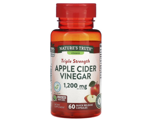 Nature's Truth, Triple Strength Apple Cider Vinegar, 600 mg, 60 Quick Release Capsules Nature's Truth, Triple Strength Apple Cider Vinegar, 600 mg, 60 Quick Release Capsules