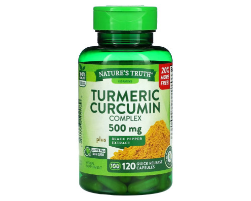 Nature's Truth, Turmeric Curcumin Complex Plus Black Pepper Extract, 500 mg, 120 Quick Release Capsules Nature's Truth, Turmeric Curcumin Complex Plus Black Pepper Extract, 500 mg, 120 Quick Release Capsules