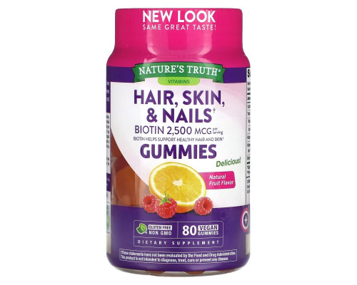 Nature's Truth, Hair, Skin & Nails, Natural Fruit, 1,250 mcg, 80 Vegan Gummies Nature's Truth, Hair, Skin & Nails, Natural Fruit, 1,250 mcg, 80 Vegan Gummies