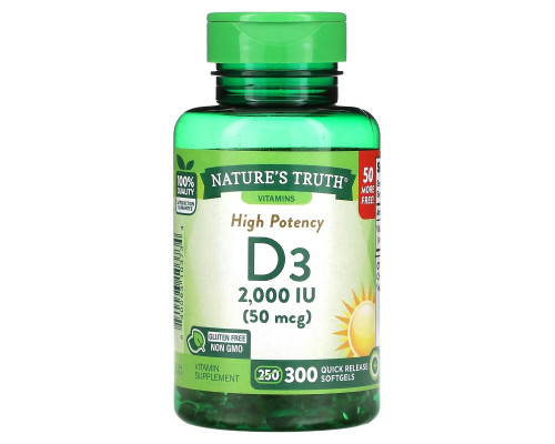 Nature's Truth, High Potency Vitamin D3, 50 mcg (2,000 IU), 300 Quick Release Softgels Nature's Truth, High Potency Vitamin D3, 50 mcg (2,000 IU), 300 Quick Release Softgels