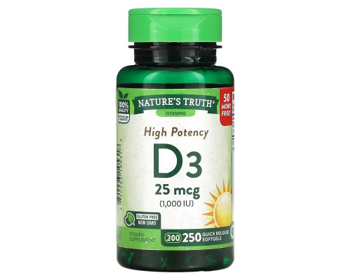 Nature's Truth, High Potency Vitamin D3, 25 mcg (1,000 IU), 250 Quick Release Softgels Nature's Truth, High Potency Vitamin D3, 25 mcg (1,000 IU), 250 Quick Release Softgels