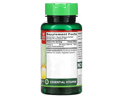 Nature's Truth, High Potency Vitamin D3, 25 mcg (1,000 IU), 250 Quick Release Softgels Nature's Truth, High Potency Vitamin D3, 25 mcg (1,000 IU), 250 Quick Release Softgels