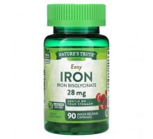 Железо Nature's Truth, Easy Iron, 28 мг, 90 капсул быстрого высвобождения