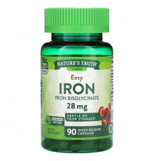 Железо Nature's Truth, Easy Iron, 28 мг, 90 капсул быстрого высвобождения
