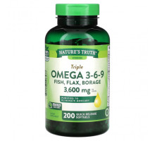 Рыбий жир и Омега 3, 6, 9 Nature's Truth, Vitamins, Triple Omega 3-6-9, рыба, лен, бурачник, 1200 мг, 200 капсул быстрого действия