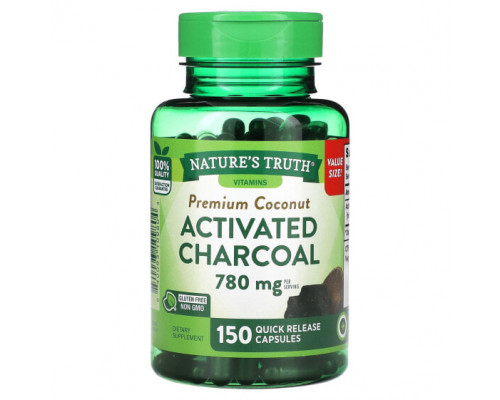 Растительные масла Nature's Truth, Vitamins, кокосовый активированный уголь премиального качества, 260 мг, 150 капсул с быстрым высвобождением Растительные масла Nature's Truth, Vitamins, кокосовый активированный уголь премиального качества, 260 мг, 150 капсул с быстрым высвобождением