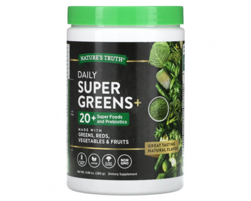 Зелень и зеленые овощи Nature's Truth, Daily Super Greens +, 280 г (9,88 унции) Зелень и зеленые овощи Nature's Truth, Daily Super Greens +, 280 г (9,88 унции)