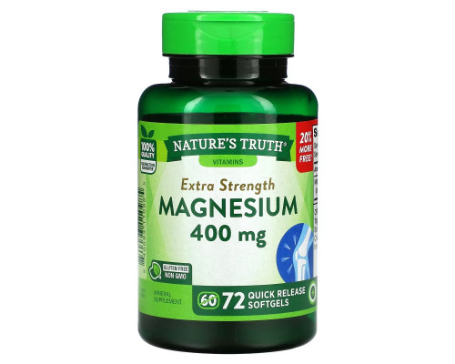 Nature's Truth, Extra Strength Magnesium, 400 mg, 72 Quick Release Softgels Nature's Truth, Extra Strength Magnesium, 400 mg, 72 Quick Release Softgels