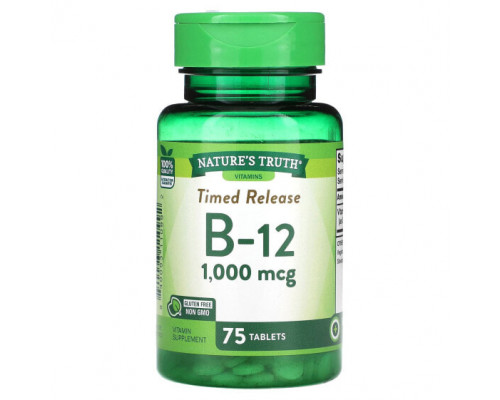 Витамины группы B Nature's Truth, Vitamins, B12 с замедленным высвобождением, 1000 мкг, 75 таблеток Витамины группы B Nature's Truth, Vitamins, B12 с замедленным высвобождением, 1000 мкг, 75 таблеток