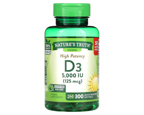 Nature's Truth, High Potency Vitamin D3, 125 mcg (5000 IU), 300 Quick Release Softgels Nature's Truth, High Potency Vitamin D3, 125 mcg (5000 IU), 300 Quick Release Softgels