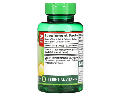 Nature's Truth, High Potency Vitamin D3, 125 mcg (5000 IU), 300 Quick Release Softgels Nature's Truth, High Potency Vitamin D3, 125 mcg (5000 IU), 300 Quick Release Softgels