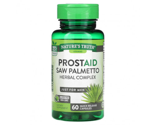 Мужское здоровье Nature's Truth, ProstAid Saw Palmetto, травяной комплекс, 60 капсул с быстрым высвобождением Мужское здоровье Nature's Truth, ProstAid Saw Palmetto, травяной комплекс, 60 капсул с быстрым высвобождением
