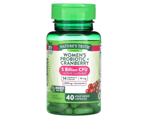 Nature's Truth, Women's Probiotic + Cranberry, 40 Vegetarian Capsules Nature's Truth, Women's Probiotic + Cranberry, 40 Vegetarian Capsules