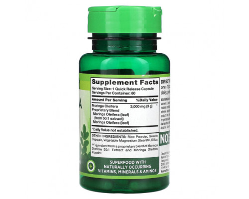 Суперфуды Nature's Truth, Moringa Oleifera, 3000 мг, 60 капсул с быстрым высвобождением Суперфуды Nature's Truth, Moringa Oleifera, 3000 мг, 60 капсул с быстрым высвобождением