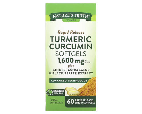 Nature's Truth, Turmeric Curcumin plus Ginger, Astragalus and Black Pepper Extract, 800 mg, 60 Rapid Release Liquid Softgels Nature's Truth, Turmeric Curcumin plus Ginger, Astragalus and Black Pepper Extract, 800 mg, 60 Rapid Release Liquid Softgels