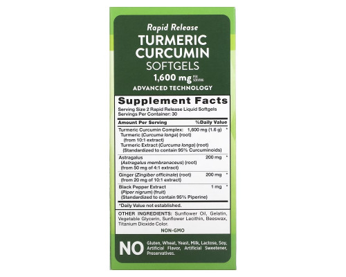 Nature's Truth, Turmeric Curcumin plus Ginger, Astragalus and Black Pepper Extract, 800 mg, 60 Rapid Release Liquid Softgels Nature's Truth, Turmeric Curcumin plus Ginger, Astragalus and Black Pepper Extract, 800 mg, 60 Rapid Release Liquid Softgels
