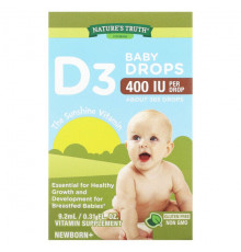 Витамин D Nature's Truth, Vitamins, капли для детей D3, для новорожденных, 400 МЕ, 9,2 мл (0,31 жидк. Унции)