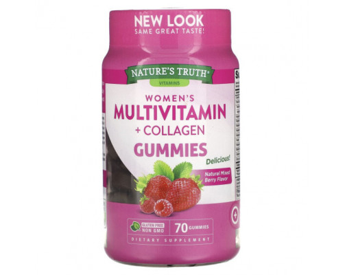 Женское здоровье Nature's Truth, Multivitmain + Collagen для женщин, натуральная ягодная смесь, 70 жевательных таблеток Женское здоровье Nature's Truth, Multivitmain + Collagen для женщин, натуральная ягодная смесь, 70 жевательных таблеток