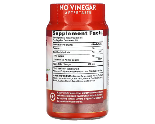 Nature's Truth, Apple Cider Vinegar, Natural Apple, 200 mg, 75 Vegan Gummies Nature's Truth, Apple Cider Vinegar, Natural Apple, 200 mg, 75 Vegan Gummies