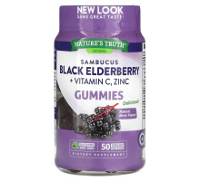 Nature's Truth, Sambucus Black Elderberry Plus Vitamin C, Zinc, Natural Berry, 50 Vegan Gummies