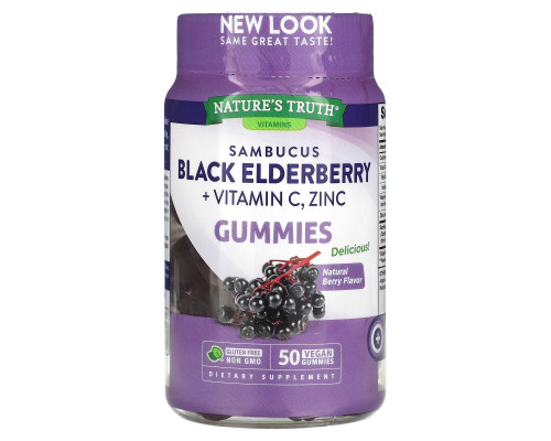 Nature's Truth, Sambucus Black Elderberry Plus Vitamin C, Zinc, Natural Berry, 50 Vegan Gummies Nature's Truth, Sambucus Black Elderberry Plus Vitamin C, Zinc, Natural Berry, 50 Vegan Gummies