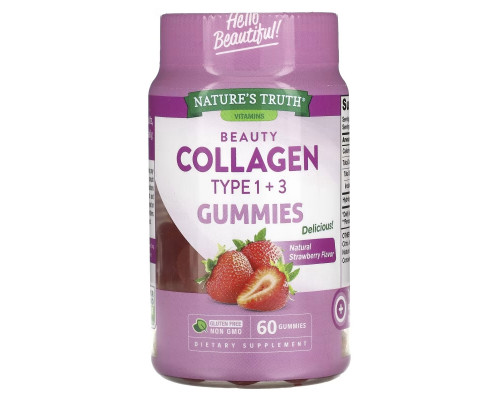 Nature's Truth, Beauty Collagen Gummies, Types 1 + 3, Natural Strawberry, 60 Gummies Nature's Truth, Beauty Collagen Gummies, Types 1 + 3, Natural Strawberry, 60 Gummies