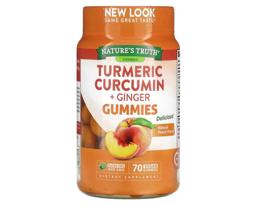 Nature's Truth, Turmeric Curcumin + Ginger, Natural Peach, 70 Vegan Gummies Nature's Truth, Turmeric Curcumin + Ginger, Natural Peach, 70 Vegan Gummies