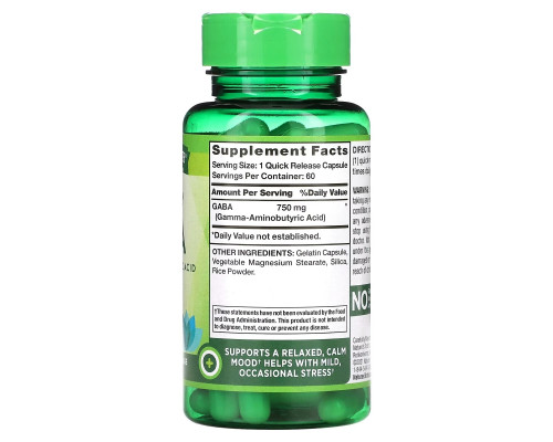 Nature's Truth, Gaba, Gamma Aminobutyric Acid, 750 mg, 60 Quick Release Capsules Nature's Truth, Gaba, Gamma Aminobutyric Acid, 750 mg, 60 Quick Release Capsules