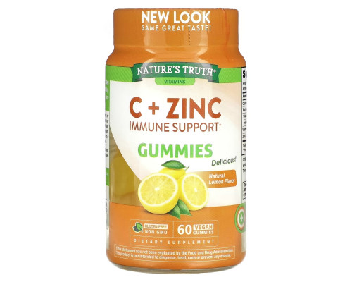 Nature's Truth, C + Zinc, Immune Support, Natural Lemon, 60 Vegan Gummies Nature's Truth, C + Zinc, Immune Support, Natural Lemon, 60 Vegan Gummies