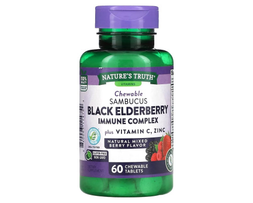 Nature's Truth, Sambucus Black Elderberry Immune Complex Plus Vitamin C & Zinc, Natural Mixed Berry, 60 Chewable Tablets